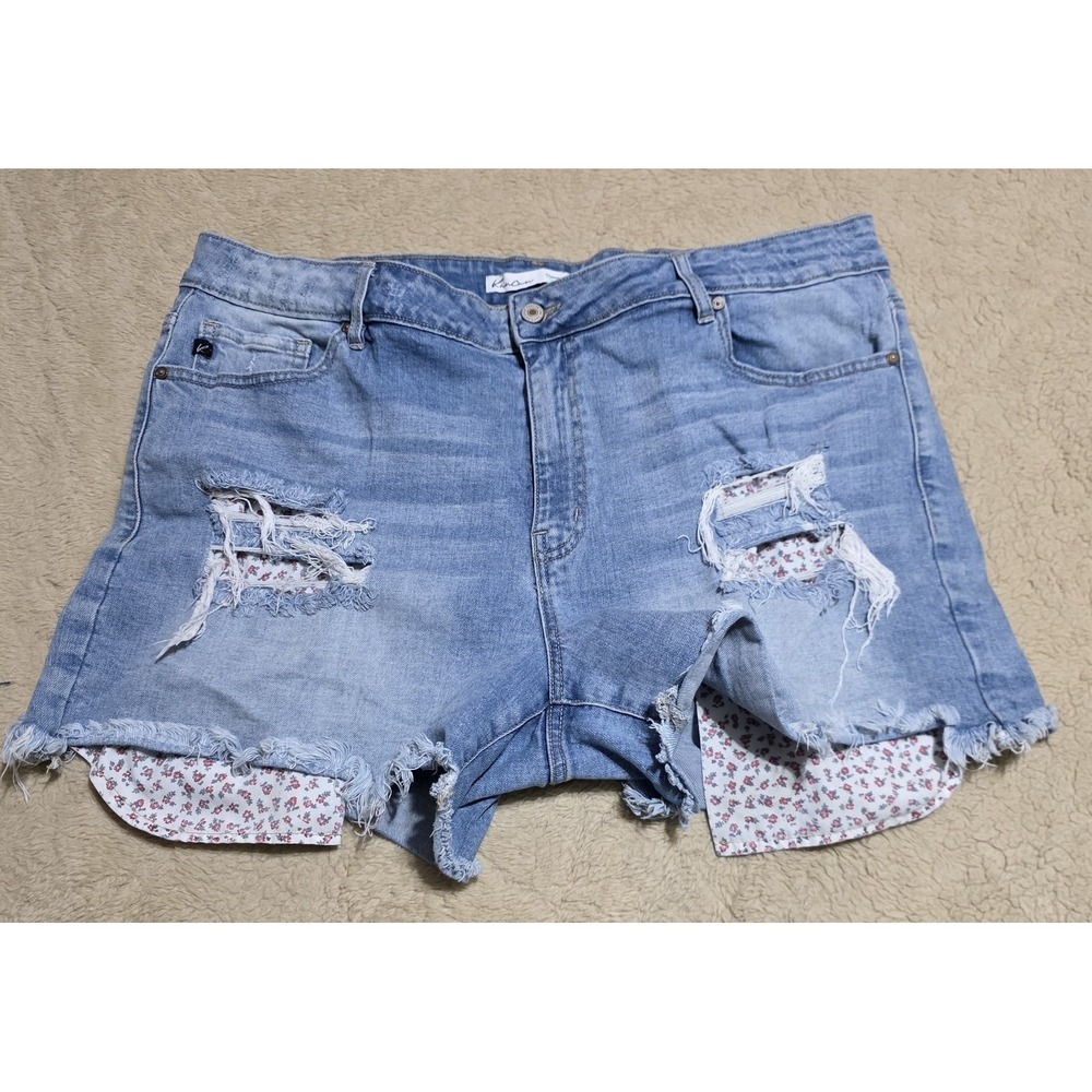 KanCan Maurices Denim Shorts Women Floral Lining Cutoff Distressed Jean Short